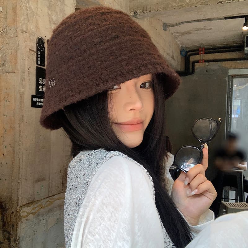 ニットバケットバケットハット 暖か手編み