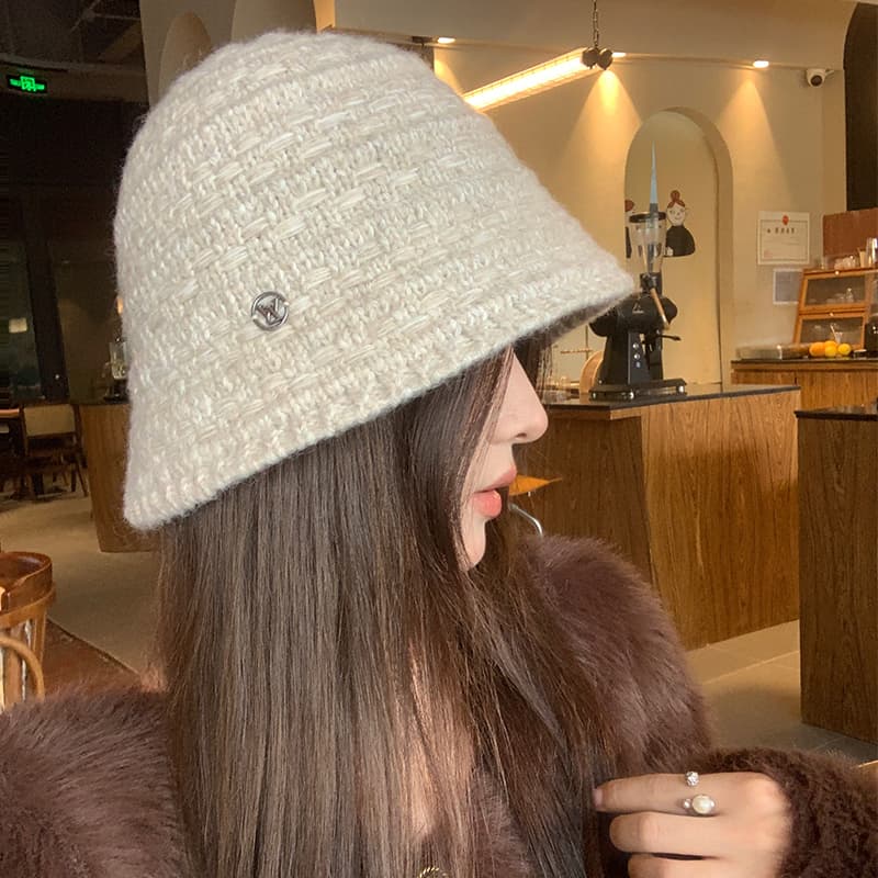 ニットバケットバケットハット 暖か手編み