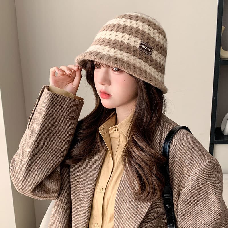 ストライプ柄あったかバケットバケットハット