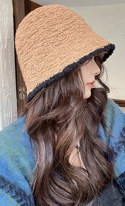 ハット もこもこニット素材バケットハット