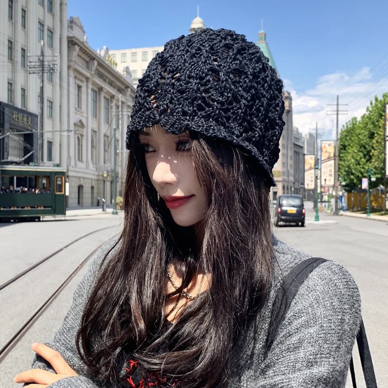 ハット 透かし編みニット バケットハット