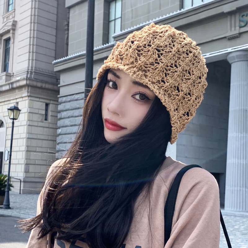 ハット 透かし編みニット バケットハット