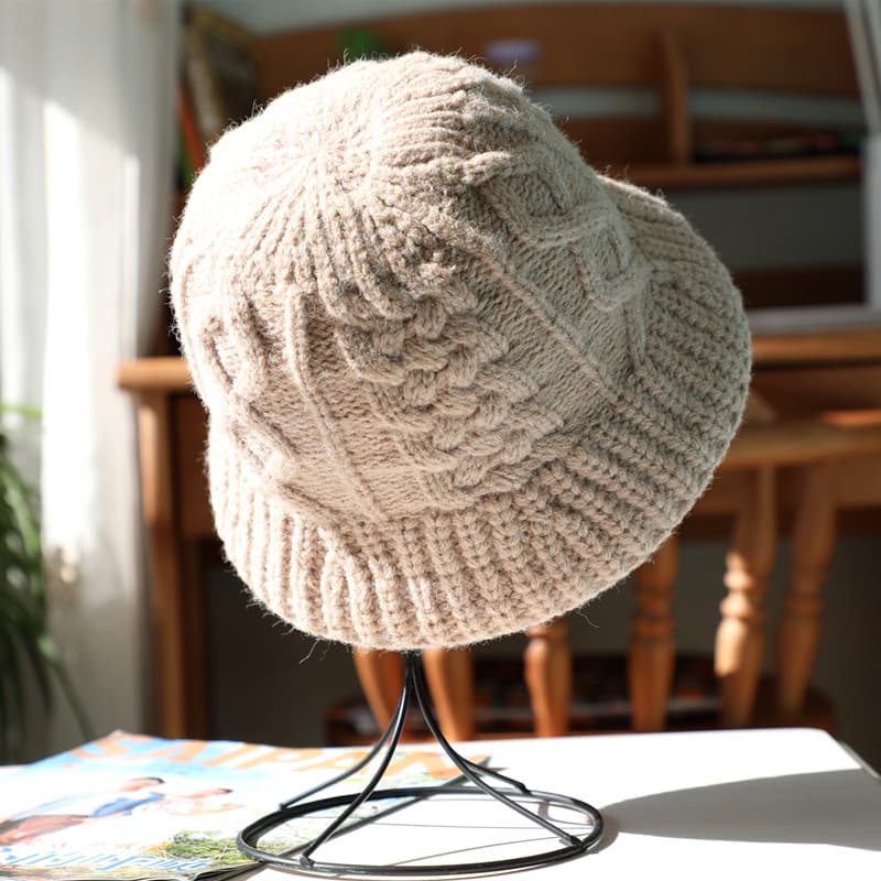 ハット もこもこ編み模様ニットバケットバケットハット