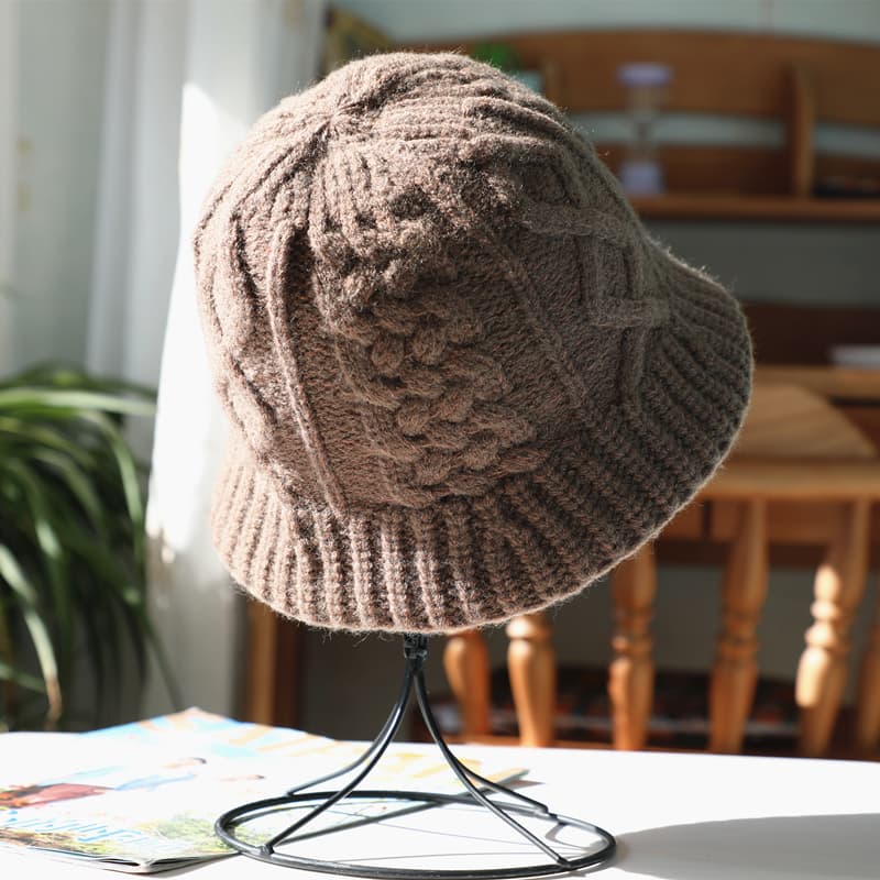 ハット もこもこ編み模様ニットバケットバケットハット