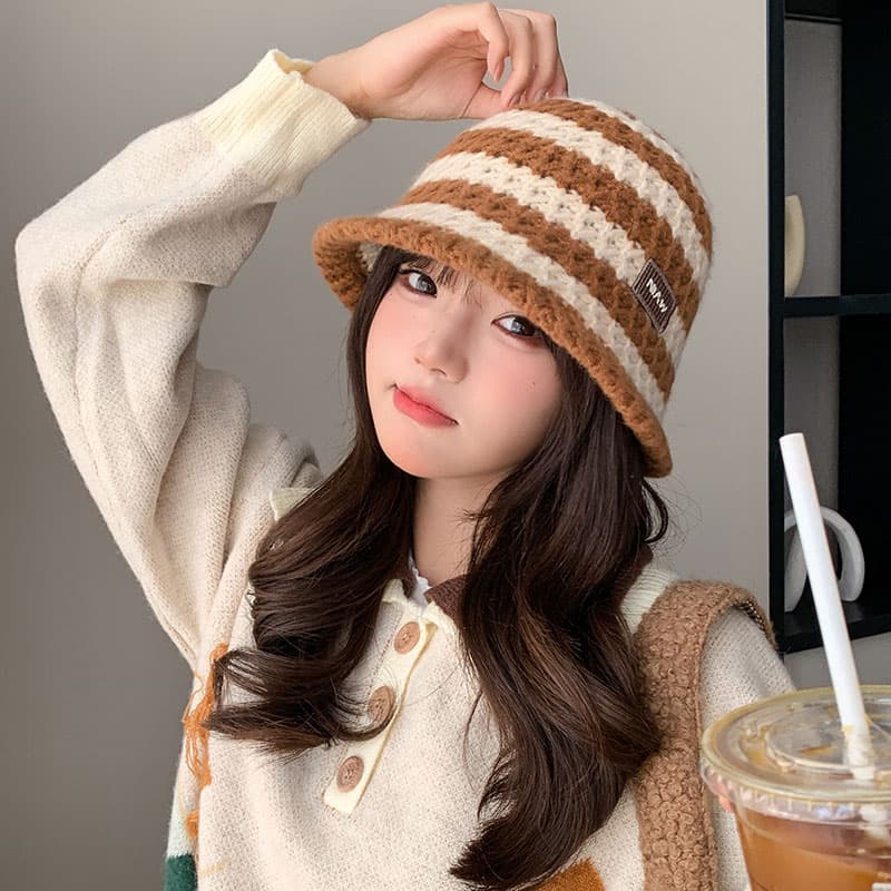 ストライプ柄あったかバケットバケットハット