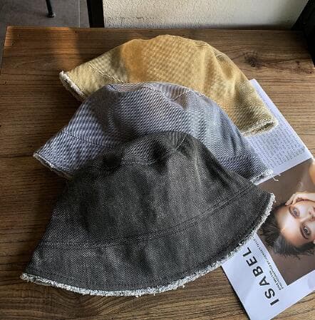 秋冬デニム切り替えバケツハット女性用韓国風帽子