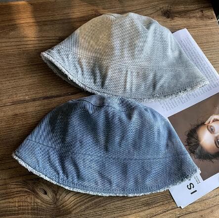 秋冬デニム切り替えバケツハット女性用韓国風帽子