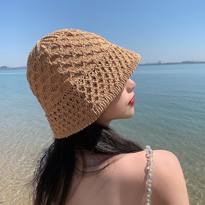 バケットハット　涼やか編み目 夏のバケットハット