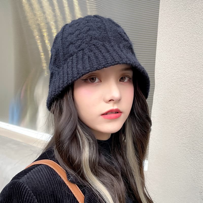 ハット もこもこ編み模様ニットバケットバケットハット