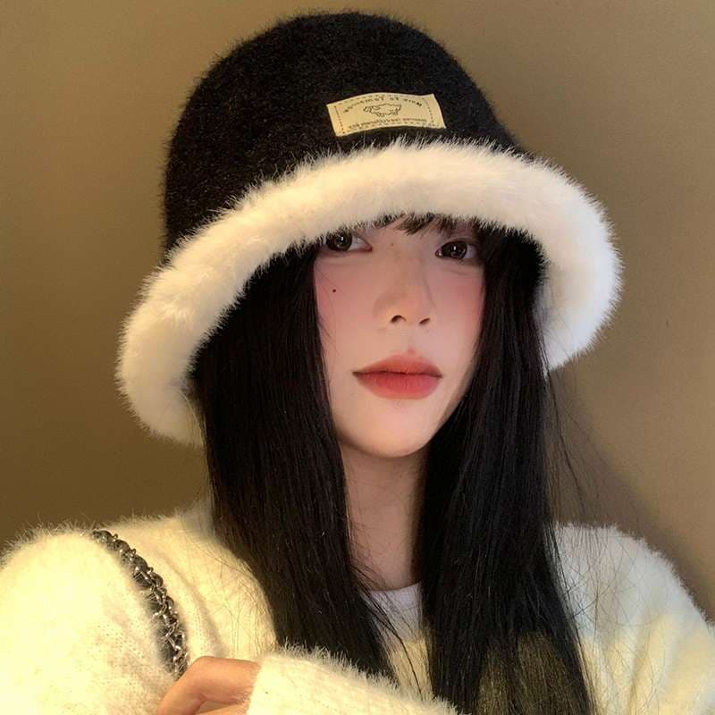 もこもこアンゴラ縁取りバケットバケットハット