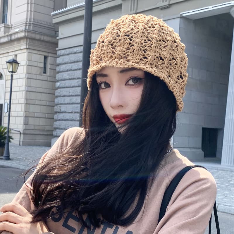 ハット 透かし編みニット バケットハット