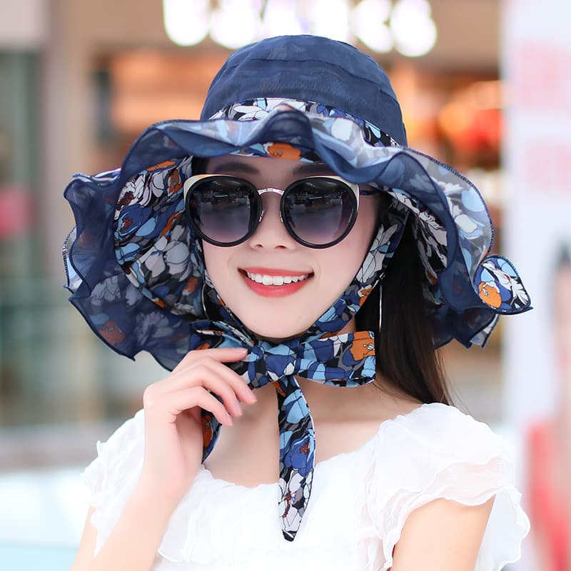 優美な花柄リボンサンシールドバケットハット