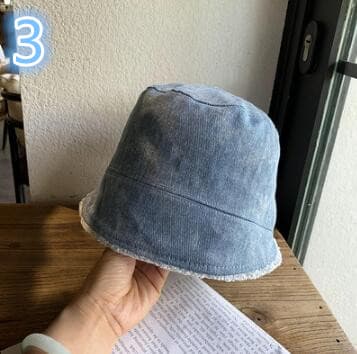 秋冬デニム切り替えバケツハット女性用韓国風帽子