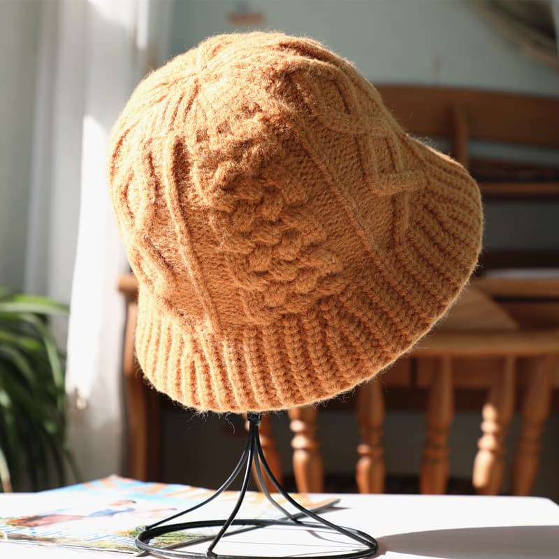 ハット もこもこ編み模様ニットバケットバケットハット