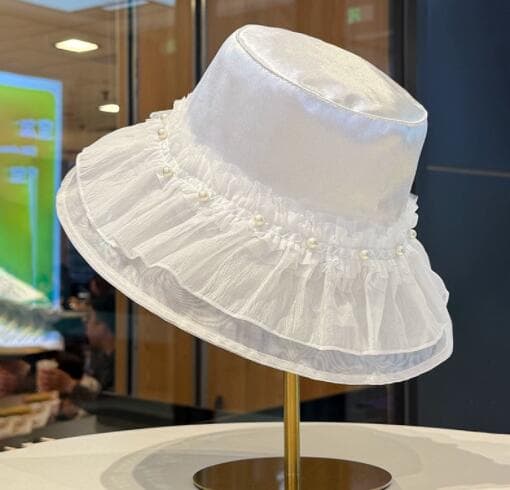 ハット 小顔効果メッシュ帽子レースフリル紫外線カット