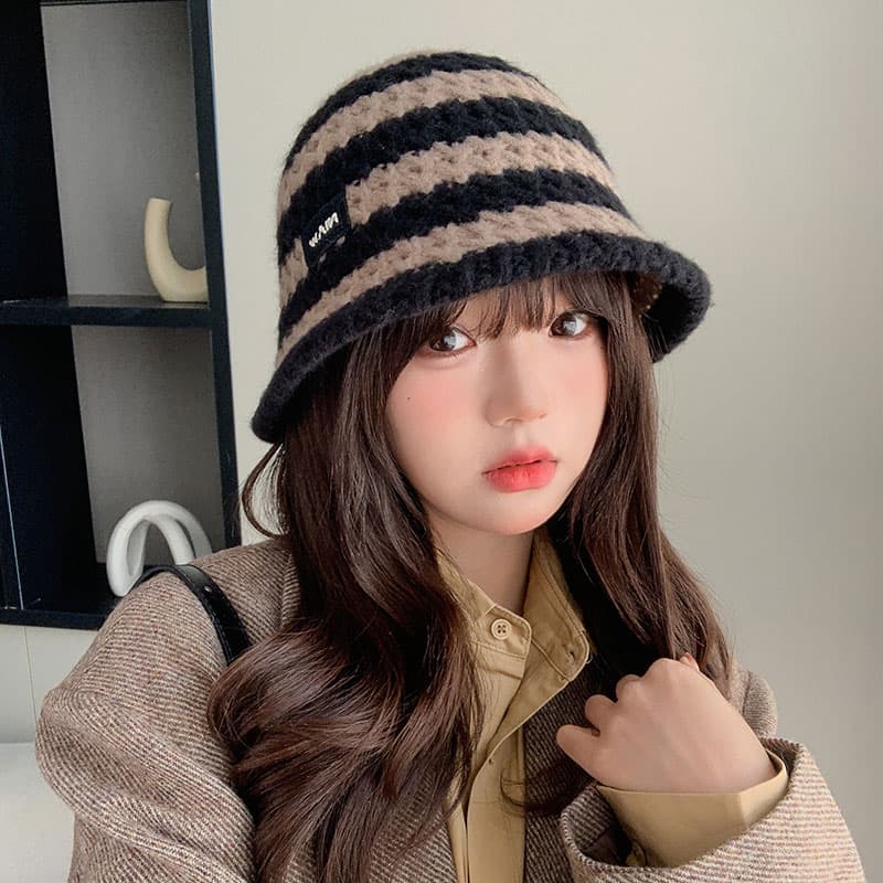 ストライプ柄あったかバケットバケットハット