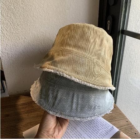 秋冬デニム切り替えバケツハット女性用韓国風帽子