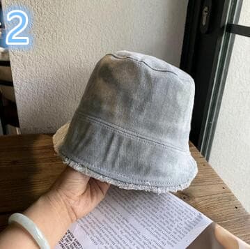 秋冬デニム切り替えバケツハット女性用韓国風帽子