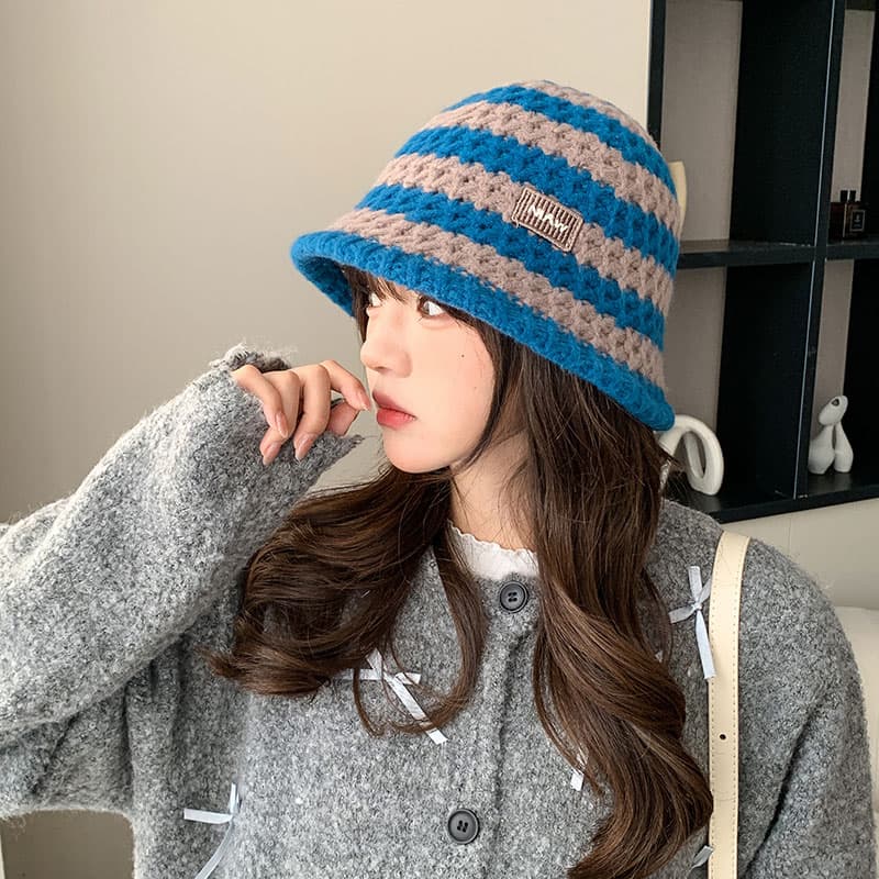 ストライプ柄あったかバケットバケットハット