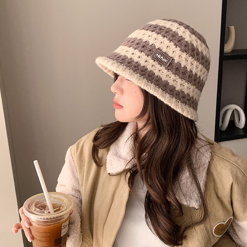 ストライプ柄あったかバケットバケットハット